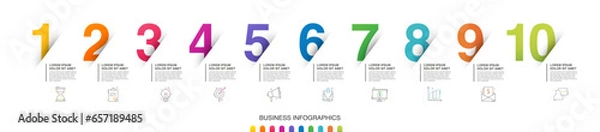 Fototapeta Modern vector flat illustration. Line infographic numbers template with 10 elements, icons. Timeline designed for business, presentations, web design, interface, diagrams with ten steps