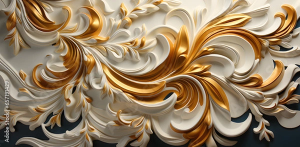 Fototapeta a gold and white wallpaper with a lot of swirls, in the style of tropical baroque, repetitive, batik, decorative