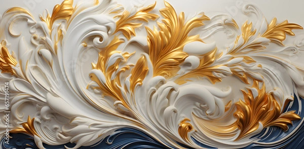 Fototapeta a gold and white wallpaper with a lot of swirls, in the style of tropical baroque, repetitive, batik, decorative
