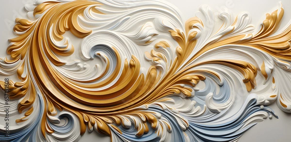 Fototapeta a gold and white wallpaper with a lot of swirls, in the style of tropical baroque, repetitive, batik, decorative