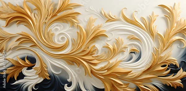 Fototapeta a gold and white wallpaper with a lot of swirls, in the style of tropical baroque, repetitive, batik, decorative