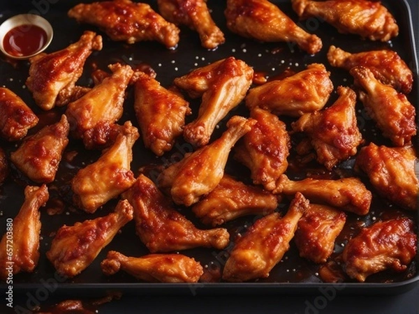 Fototapeta Hot and spicy chicken wings from above view