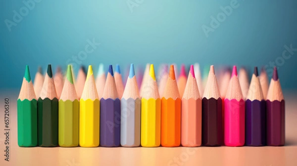 Fototapeta Colorful pencils on a solid background, a vibrant spectrum of creativity