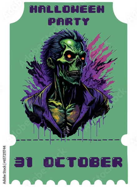 Fototapeta vector image of halloween zombie in ticket form