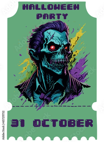 Fototapeta vector image of halloween zombie in ticket form