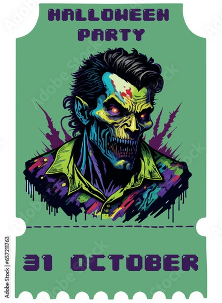 Fototapeta vector image of halloween zombie in ticket form