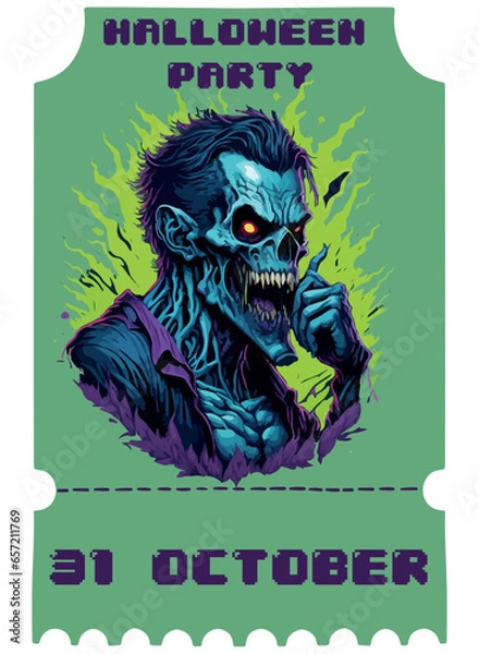 Fototapeta vector image of halloween zombie in ticket form