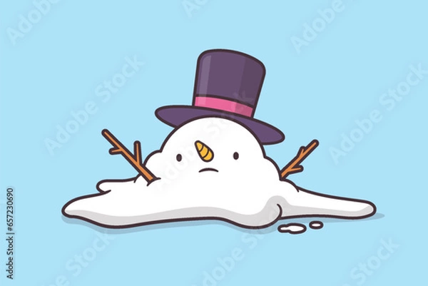 Obraz Melting snowman cartoon vector illustration