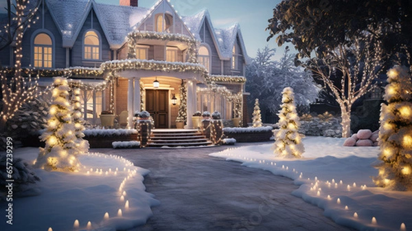 Fototapeta Christmas time with ligths. Generative AI.