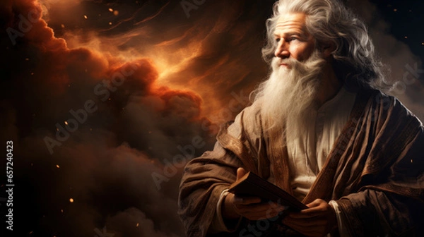 Obraz Background illustration of apostle John in island of Patmos being inspired by the Holy Spirit to write the book of Revelation Generative AI