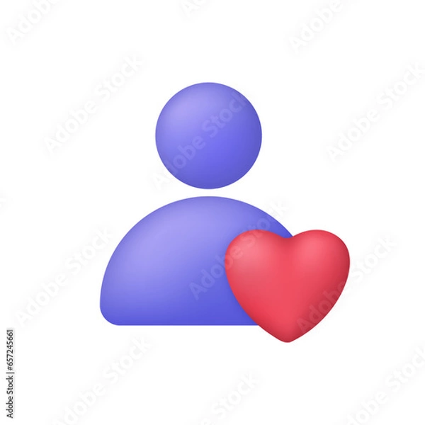 Obraz 3D Person with heart. User favorite icon. Concept of friendly, assistance, teamwork, consultant, gift.