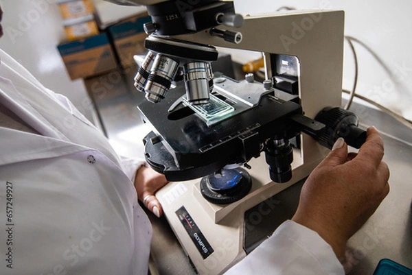 Obraz scientist using microscope