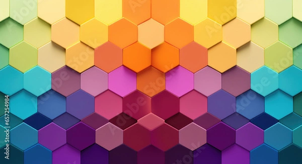 Fototapeta Abstract background with rainbow hexagon tiles