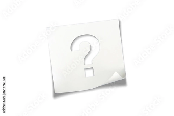 Fototapeta Note paper with question mark on transparent or white background