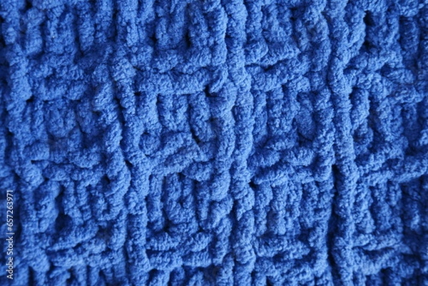 Obraz Dark blue handmade knitting blanket background.