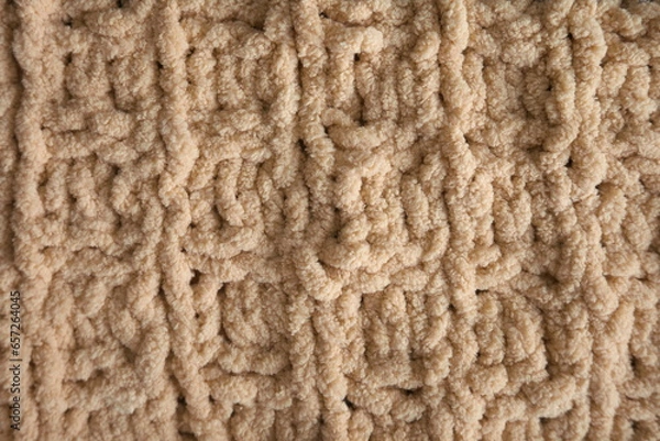 Obraz Yellow handmade knitting blanket background.
