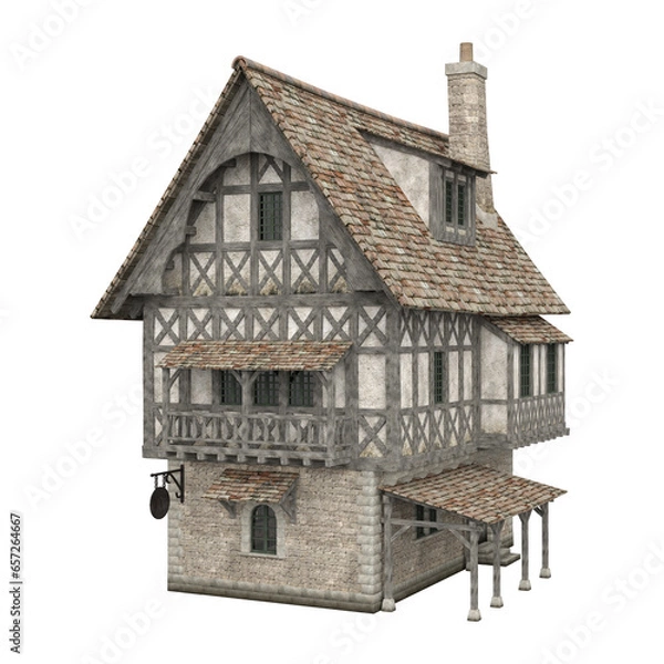 Fototapeta 3d rendering illustration medieval building house fantasy construction isolated
