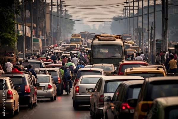 Fototapeta traffic jams on the roads of India. a large number of cars, pedestrians and mopeds