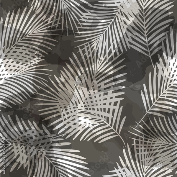 Fototapeta Palm Leaves Pattern. Watercolor Palm leaves seamless vector background, brown jungle print textured