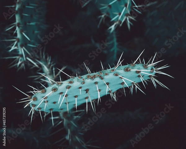 Obraz Close-up of a green Cactus with white thorns. Opuntia leucotricha plant.