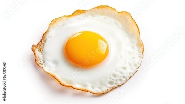 Fototapeta  a fried egg on top of a piece of bread on a white surface.  generative ai