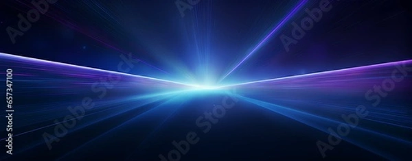 Fototapeta blue and purple laser light rays in an abstract space, in the style of dark blue, high horizon lines, two dimensional, abstract minimalism, realistic lighting, superflat style background.generative AI