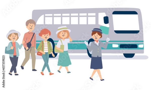 Fototapeta バスツアーのイラスト