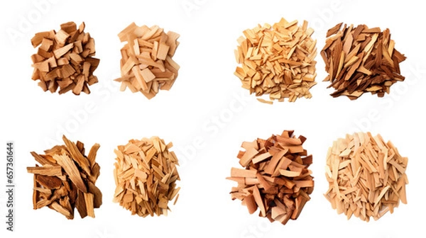 Fototapeta Cedar and Palo Santo Incense Wood Chips Isolated on Transparent Background, Close-up Top View PNG