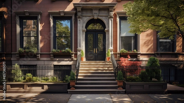 Obraz Historic Brownstone Charm: Stylish Living. Embrace history in this brownstone