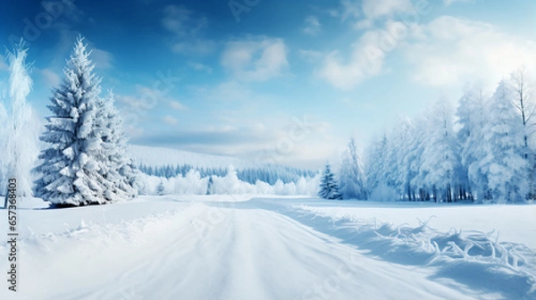 Fototapeta Winter road background - Generative AI