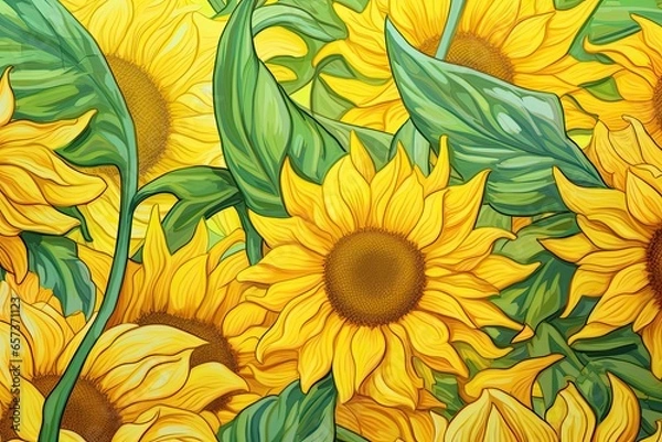 Fototapeta Yellow Abstract Background: Vibrant as a Field of Sunflowers under a Bright Sky, generative AI