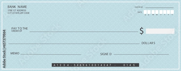 Obraz Blank check with false numbers in a blue tone template vector