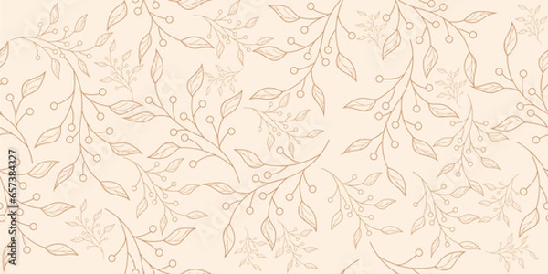 Fototapeta botanical seamless pattern with hand drawn leaf. Branch with leaves ornamental texture. texture set for fashion print design, wallpaper, wrapping paper, fabric, textile, background