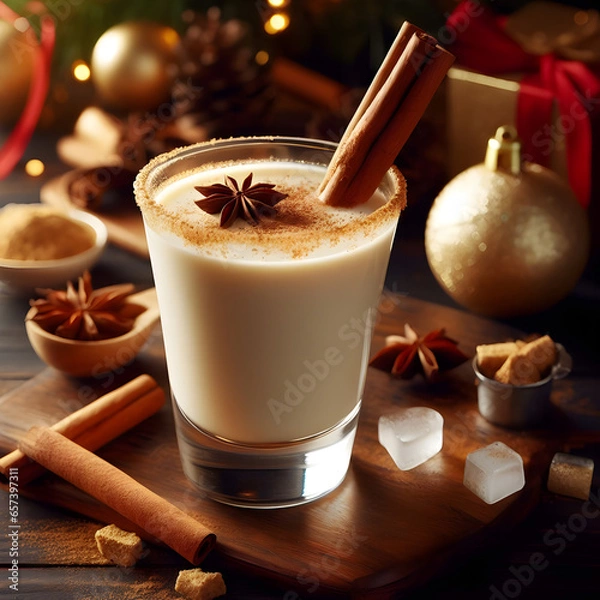 Obraz Creamy eggnog in winter with nutmeg and cinnamon