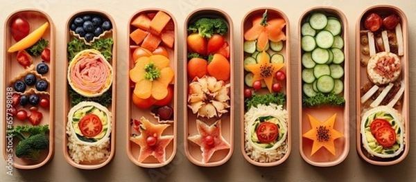 Fototapeta School lunch boxes designed to boost children s appetite With copyspace for text