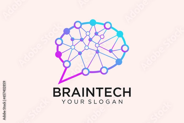 Obraz Brain connection logo design. digital brain logo template