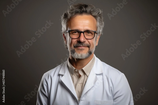Fototapeta Man in lab coat posing for picture. Suitable for scientific, medical, or professional concepts.