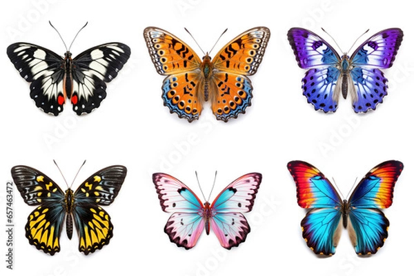 Fototapeta Set of colorful butterflies on a white background