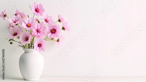 Obraz Minimalistic pink flowers in a white vase 