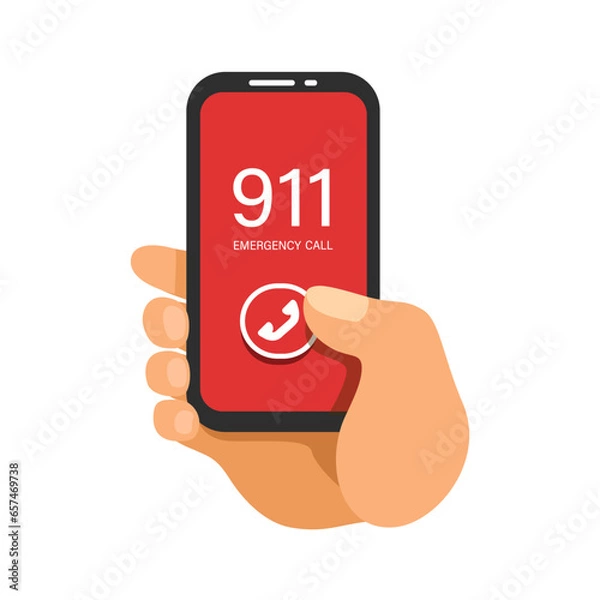 Fototapeta 911 Emergency Call On Smartphone Symbol Cartoon illustration Vector