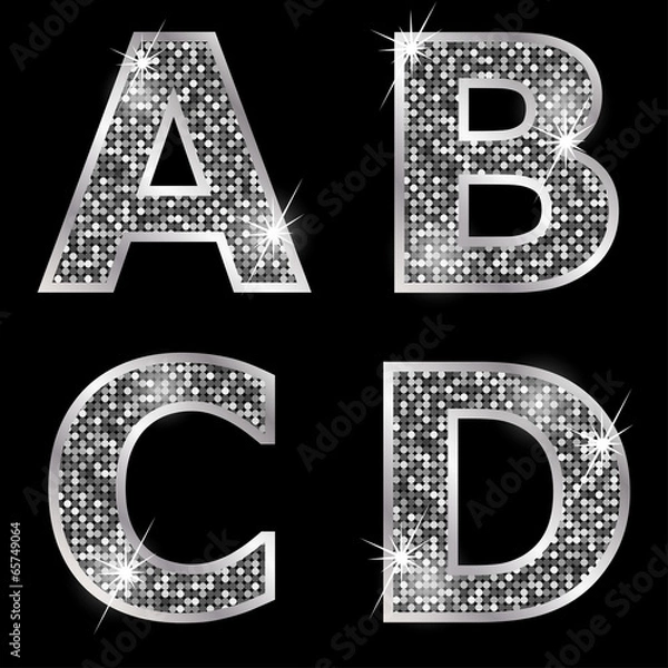 Obraz Silver metallic shiny letters A, B, C, D