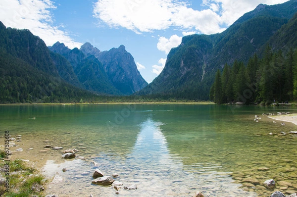Obraz View of Toblacher See, (Italian: Lago di Dobbiaco) a lake in South Tyrol, Italy