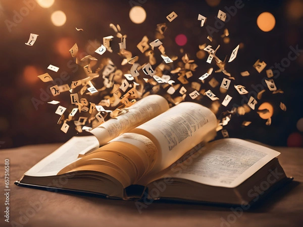 Fototapeta letters spilling out of a book.Generative AI