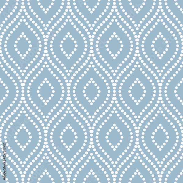 Fototapeta Seamless vector ornament. Modern wavy background. Geometric modern wavy dotted blue and white pattern