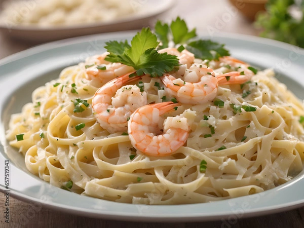 Fototapeta spaghetti with shrimp. Generative AI