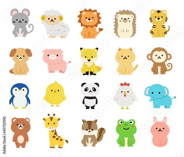 Fototapeta かわいい動物の全身イラストセット