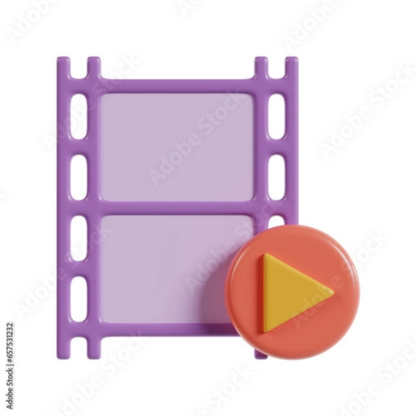 Obraz Play Button with Film Reel Illustration 3d icon