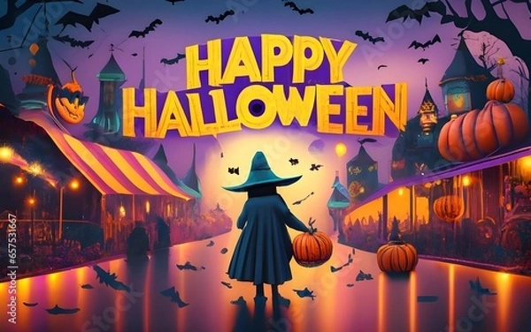 Obraz The name "happy halloween" background with a spectral carnival that comes to life at midnight, with ghostly rides spinning in a ghostly mist and ethereal laughter echoing through the fairground