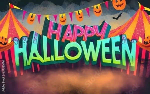 Obraz The name "happy halloween" background with a spectral carnival that comes to life at midnight, with ghostly rides spinning in a ghostly mist and ethereal laughter echoing through the fairground