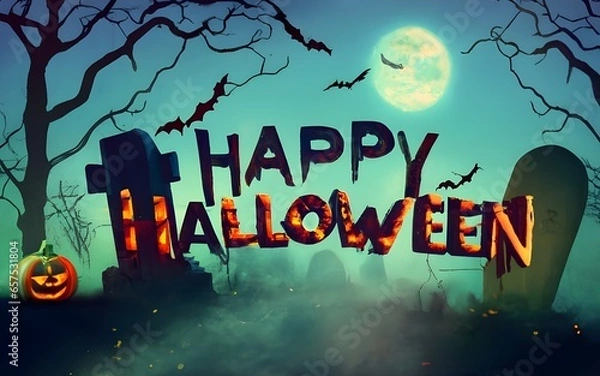 Obraz The name "happy halloween" background with a spectral carnival that comes to life at midnight, with ghostly rides spinning in a ghostly mist and ethereal laughter echoing through the fairground